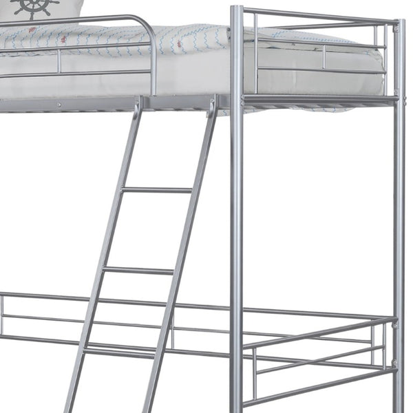 English Elm Twin Over Full Metal Bunk Bed with Angled Ladder Glossy White Youth Bedroom Silver 41.5 L x 78 W x 61 H B2741P590624