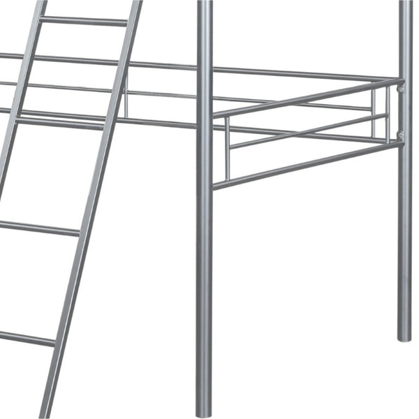 English Elm Twin Over Full Metal Bunk Bed with Angled Ladder Glossy White Youth Bedroom Silver 41.5 L x 78 W x 61 H B2741P590624