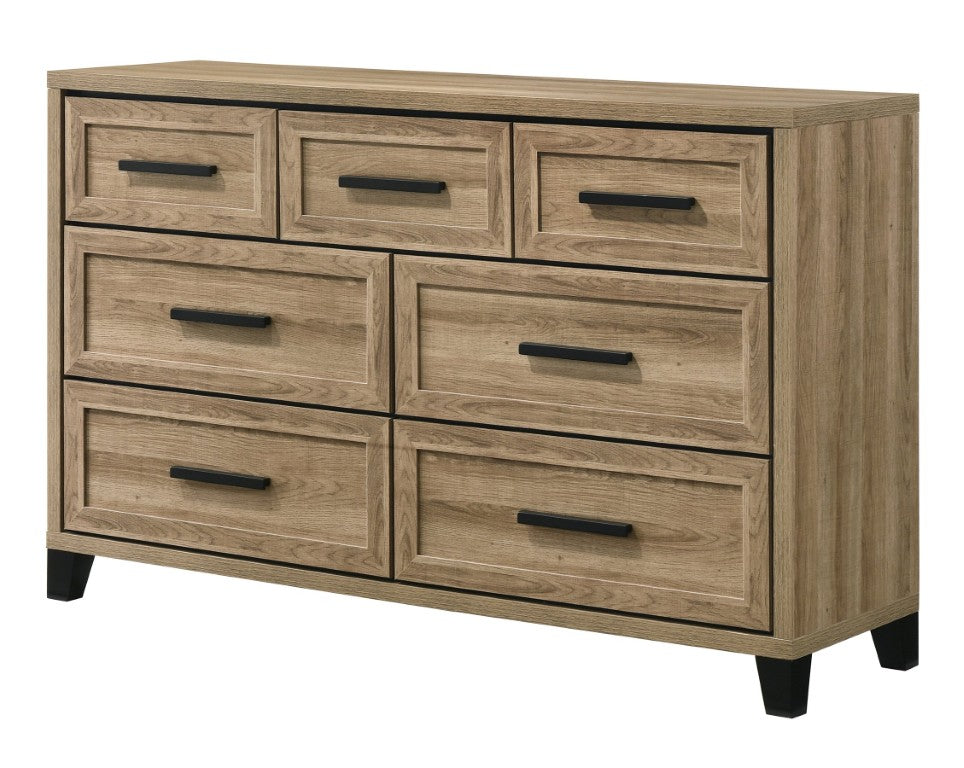 English Elm Contemporary Six Drawer Wide Dresser Warm Wood Finish Bedroom Storage Furniture B2741P590632