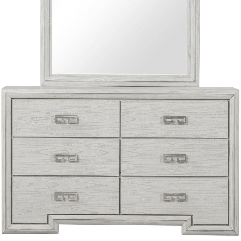 English Elm Rustic White Wide Dresser Solid Wood Dovetail Build Greek Key Hardware Bedroom Without Mirror B2741P593089