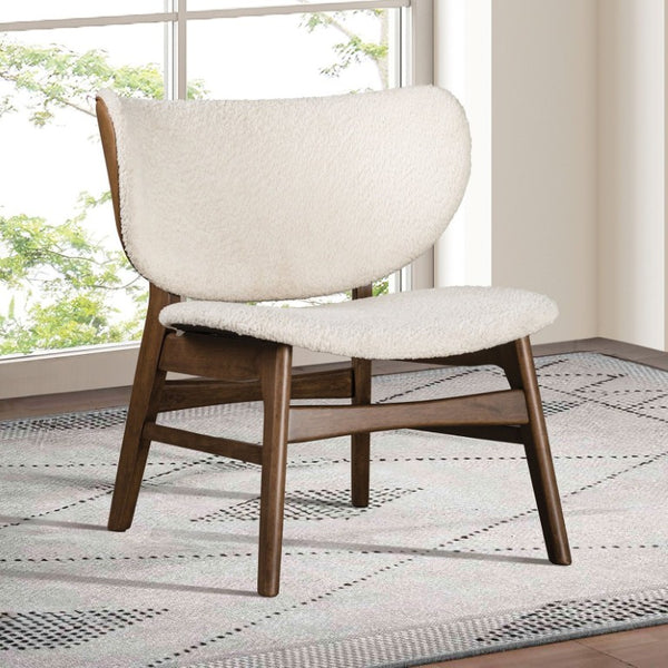 English Elm Modern Wingback Accent Chair Boucle Upholstery Walnut Legs Mid-Century Living Room B2741P594929