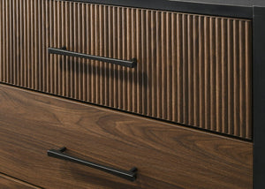 English Elm Contemporary Six Drawer Dresser Warm Brown Wood Tone Finish with Bold Black Metal Pulls B2741P595003
