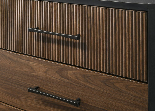 English Elm Contemporary Six Drawer Dresser Warm Brown Wood Tone Finish with Bold Black Metal Pulls B2741P595003