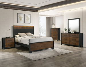 English Elm Contemporary Six Drawer Dresser Warm Brown Wood Tone Finish with Bold Black Metal Pulls B2741P595003