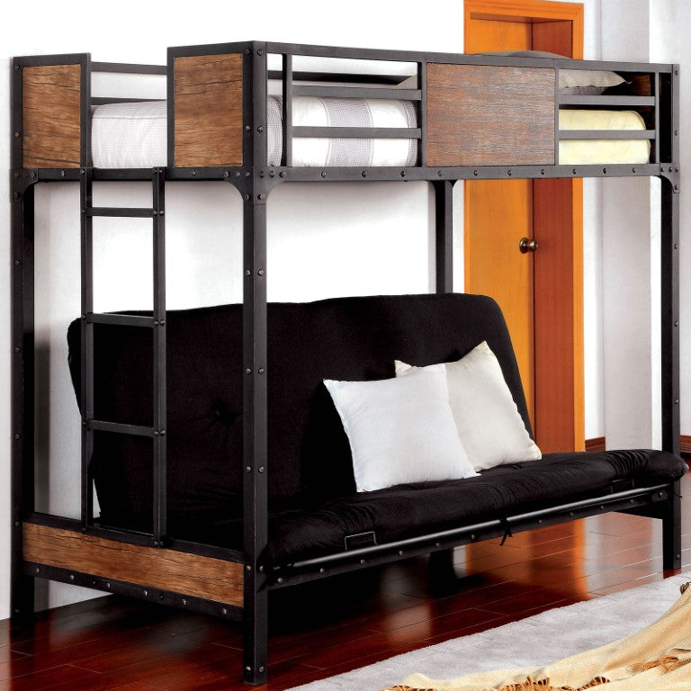 English Elm Transitional Twin Over Full Solid Wood Bunk Bed with Storage Drawers and Reversible Ladder Black Metal,Wood 78.38 L x 41 W x 66.5 H B2741P595005