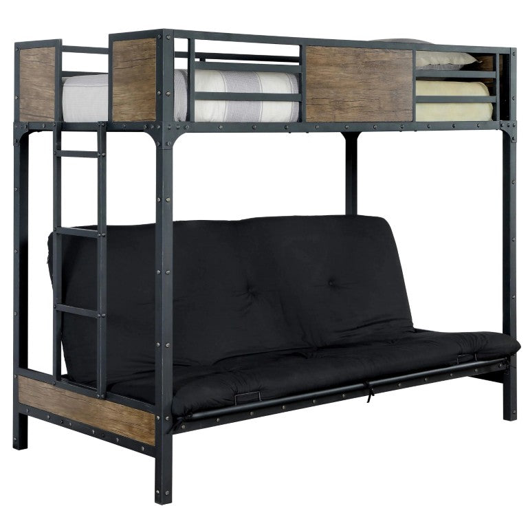 English Elm Transitional Twin Over Full Solid Wood Bunk Bed with Storage Drawers and Reversible Ladder Black Metal,Wood 78.38 L x 41 W x 66.5 H B2741P595005