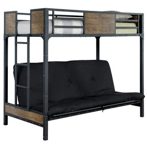 English Elm Transitional Twin Over Full Solid Wood Bunk Bed with Storage Drawers and Reversible Ladder Black Metal,Wood 78.38 L x 41 W x 66.5 H B2741P595005