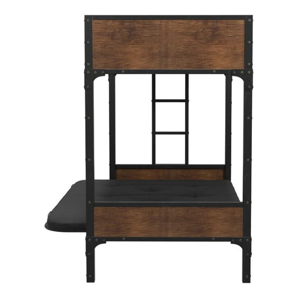 English Elm Transitional Twin Over Full Solid Wood Bunk Bed with Storage Drawers and Reversible Ladder Black Metal,Wood 78.38 L x 41 W x 66.5 H B2741P595005