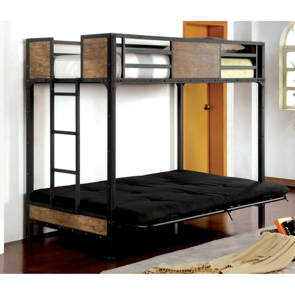 English Elm Transitional Twin Over Full Solid Wood Bunk Bed with Storage Drawers and Reversible Ladder Black Metal,Wood 78.38 L x 41 W x 66.5 H B2741P595005