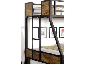 English Elm Twin Over Full Bunk Bed Black Steel Frame Wood Panels Nailhead Industrial Loft Style B2741P595006