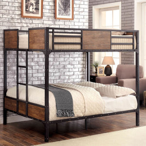 English Elm Industrial Full Over Bunk Bed Steel Frame Wood Panels Nailhead Trim Ladder B2741P595007