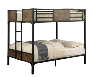 English Elm Industrial Full Over Bunk Bed Steel Frame Wood Panels Nailhead Trim Ladder B2741P595007