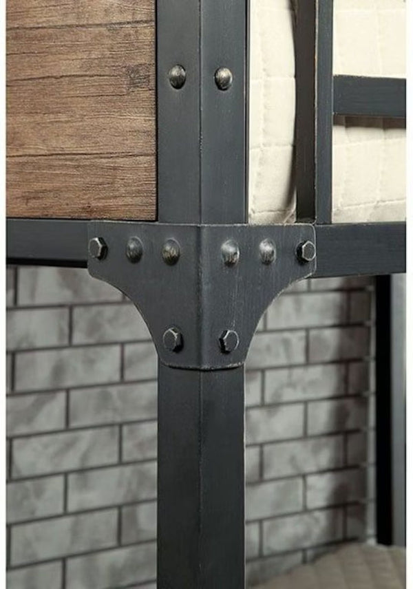 English Elm Industrial Full Over Bunk Bed Steel Frame Wood Panels Nailhead Trim Ladder B2741P595007