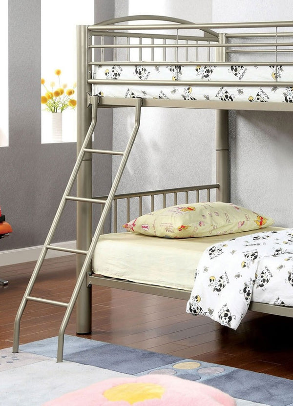 English Elm Transitional Twin Over Full Solid Wood Bunk Bed with Storage Drawers and Reversible Ladder Gold Metal 79.38 L x 43 W x 65 H B2741P595011