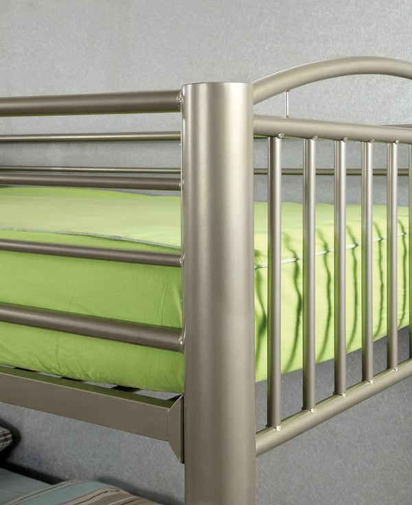 English Elm Transitional Twin Over Full Solid Wood Bunk Bed with Storage Drawers and Reversible Ladder Gold Metal 79.38 L x 43 W x 65 H B2741P595011