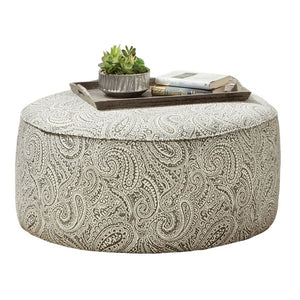 English Elm Transitional Round Chenille Ottoman Welted Cord Trim Paisley Pattern Accent Piece B2741P595758