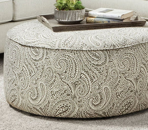 English Elm Transitional Round Chenille Ottoman Welted Cord Trim Paisley Pattern Accent Piece B2741P595758