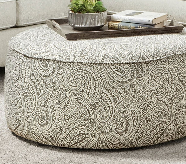 English Elm Transitional Round Chenille Ottoman Welted Cord Trim Paisley Pattern Accent Piece B2741P595758