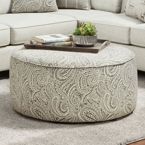 English Elm Transitional Round Chenille Ottoman Welted Cord Trim Paisley Pattern Accent Piece B2741P595758