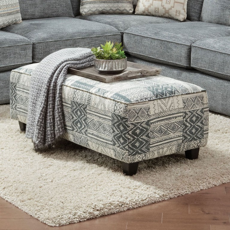 English Elm Transitional Chenille Rectangular Ottoman Tribal Print Welt Trim Tapered Legs Living Room B2741P595760