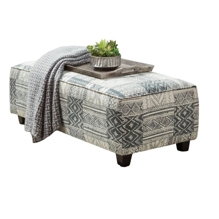 English Elm Transitional Chenille Rectangular Ottoman Tribal Print Welt Trim Tapered Legs Living Room B2741P595760