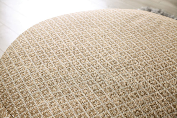 English Elm Transitional Round Ottoman Welt Trim Linen Upholstery Firm Foam Living Room Accent B2741P595764