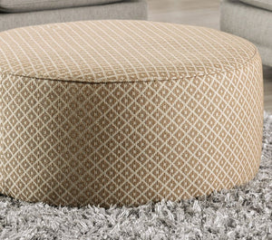 English Elm Transitional Round Ottoman Welt Trim Linen Upholstery Firm Foam Living Room Accent B2741P595764