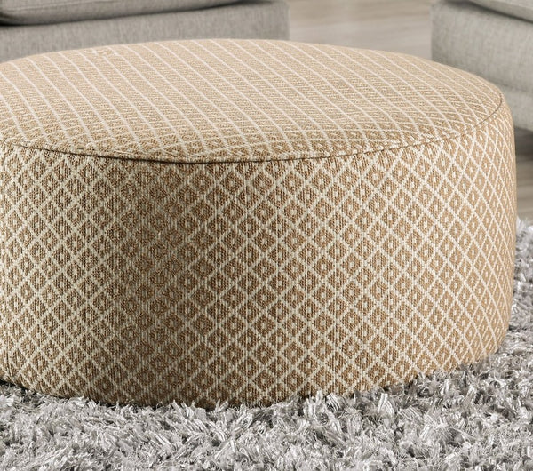 English Elm Transitional Round Ottoman Welt Trim Linen Upholstery Firm Foam Living Room Accent B2741P595764
