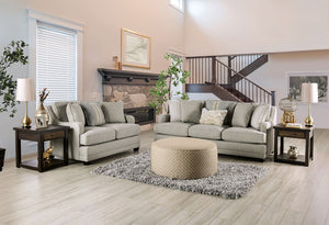 English Elm Transitional Round Ottoman Welt Trim Linen Upholstery Firm Foam Living Room Accent B2741P595764