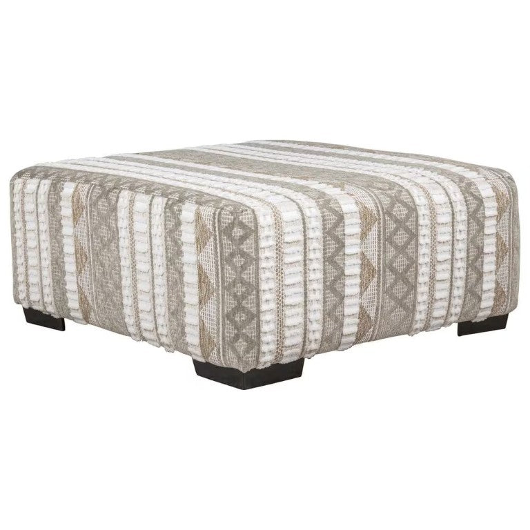 English Elm Stripe Pastel Woven Square Ottoman with Welt Cord Trim and Tapered Wood Legs Beige, Ivory Chenille, Solid Wood 38 L x 38 W x 20 H B2741P595767