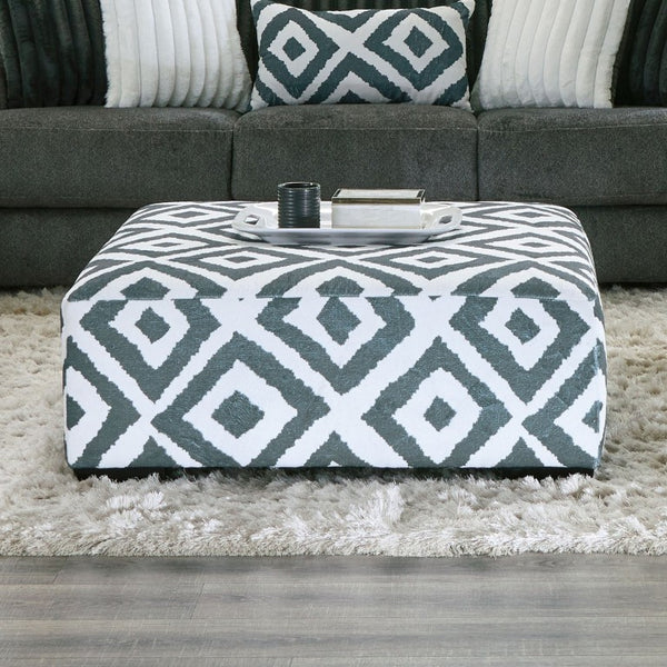 English Elm Gun Metal Ivory Chenille Square Ottoman Plush Upholstered Living Room Accent Piece B2741P595769