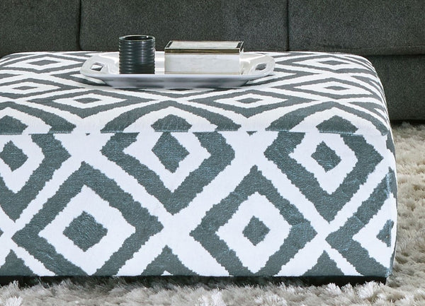 English Elm Gun Metal Ivory Chenille Square Ottoman Plush Upholstered Living Room Accent Piece B2741P595769