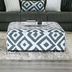 English Elm Gun Metal Ivory Chenille Square Ottoman Plush Upholstered Living Room Accent Piece B2741P595769