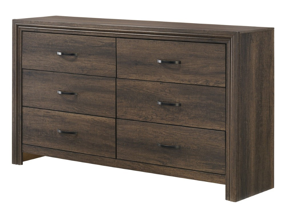 English Elm Contemporary Six Drawer Wide Dresser Warm Brown Wood Finish with Bold Black Hardware B2741P595778