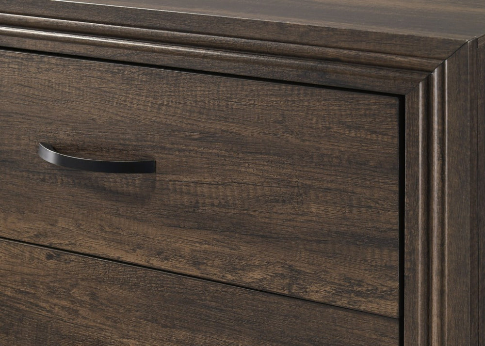 English Elm Contemporary Six Drawer Wide Dresser Warm Brown Wood Finish with Bold Black Hardware B2741P595778