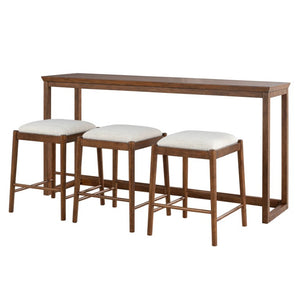 English Elm Sofa Table and Three Rhinestone Upholstered Stools Walnut Poplar Wood Entertaining Set B2741P597630