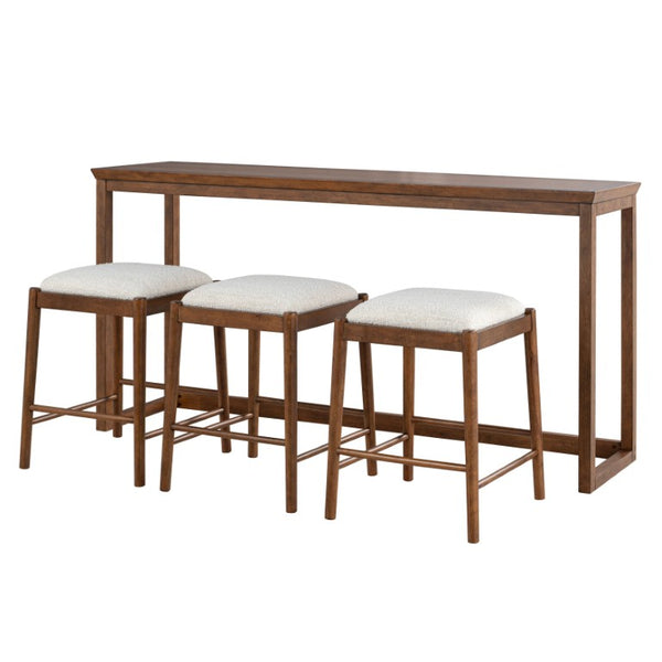 English Elm Sofa Table and Three Rhinestone Upholstered Stools Walnut Poplar Wood Entertaining Set B2741P597630