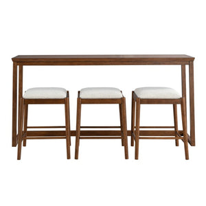 English Elm Sofa Table and Three Rhinestone Upholstered Stools Walnut Poplar Wood Entertaining Set B2741P597630