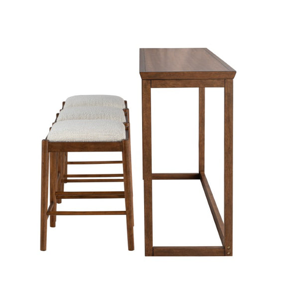 English Elm Sofa Table and Three Rhinestone Upholstered Stools Walnut Poplar Wood Entertaining Set B2741P597630