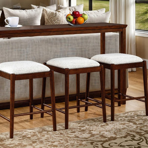 English Elm Sofa Table and Three Rhinestone Upholstered Stools Walnut Poplar Wood Entertaining Set B2741P597630