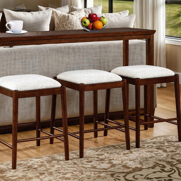 English Elm Sofa Table and Three Rhinestone Upholstered Stools Walnut Poplar Wood Entertaining Set B2741P597630