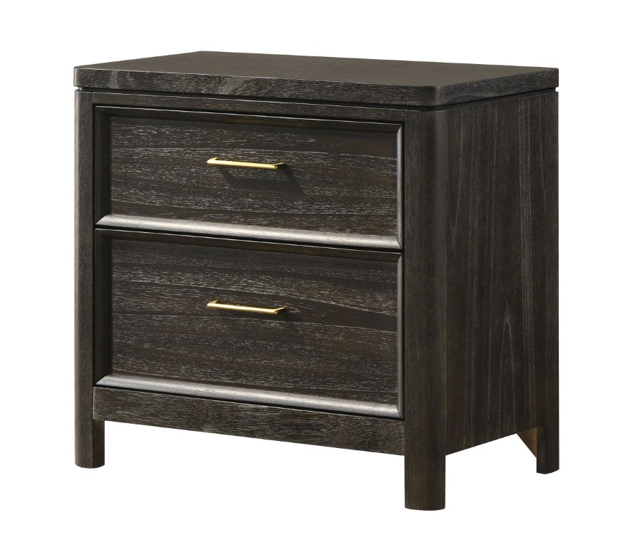 English Elm Contemporary Wooden Nightstand with Two Drawers Gold Hardware Grey Brown Bedroom B2741P598403
