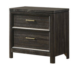 English Elm Contemporary Wooden Nightstand with Two Drawers Gold Hardware Grey Brown Bedroom B2741P598403