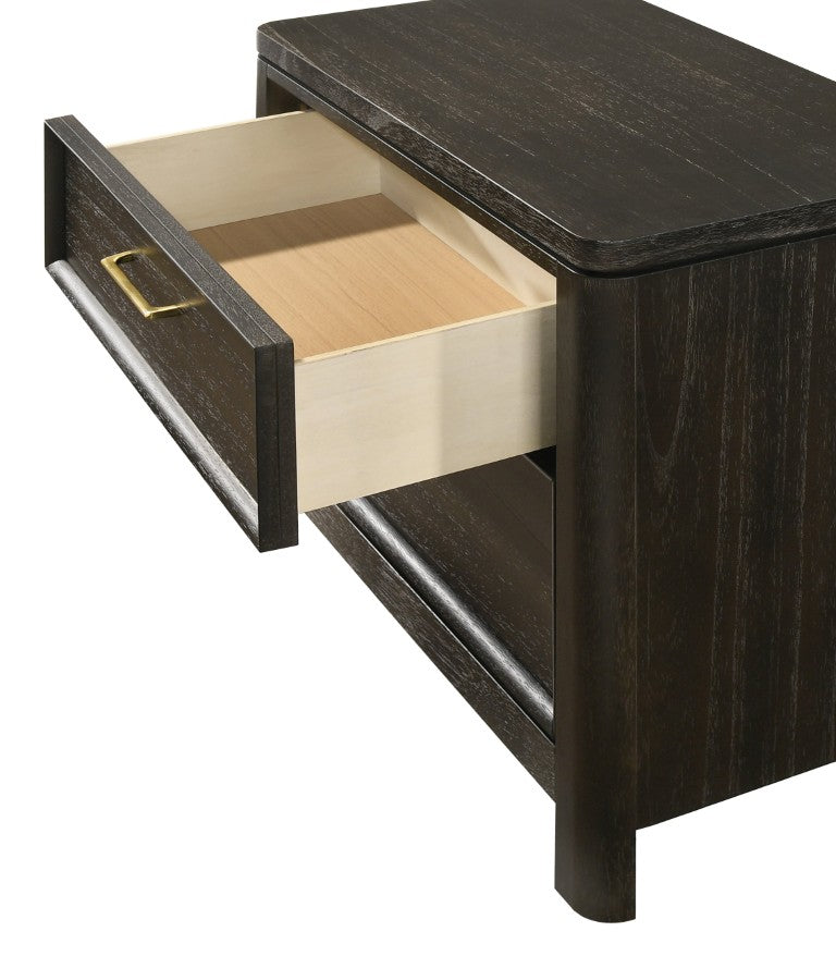 English Elm Contemporary Wooden Nightstand with Two Drawers Gold Hardware Grey Brown Bedroom B2741P598403