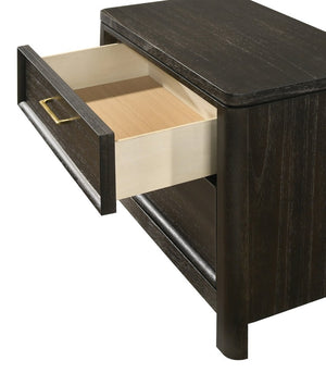 English Elm Contemporary Wooden Nightstand with Two Drawers Gold Hardware Grey Brown Bedroom B2741P598403