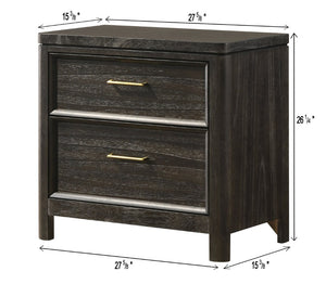 English Elm Contemporary Wooden Nightstand with Two Drawers Gold Hardware Grey Brown Bedroom B2741P598403