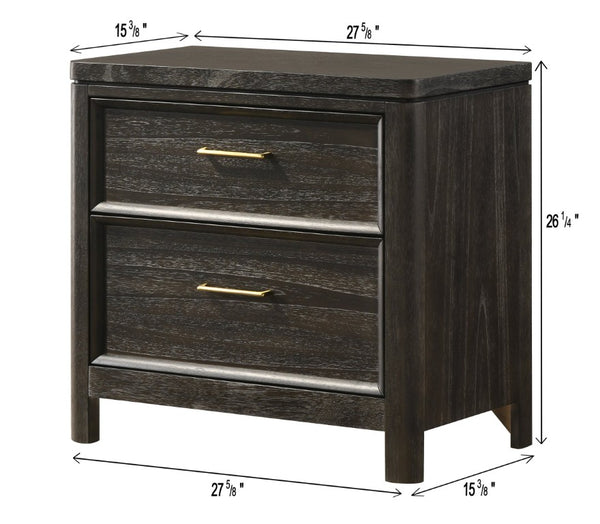English Elm Contemporary Wooden Nightstand with Two Drawers Gold Hardware Grey Brown Bedroom B2741P598403