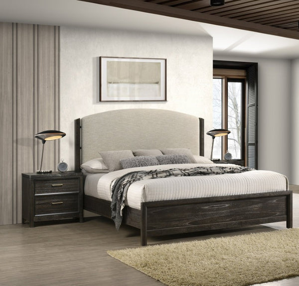 English Elm Contemporary Wooden Nightstand with Two Drawers Gold Hardware Grey Brown Bedroom B2741P598403