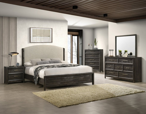 English Elm Contemporary Wooden Nightstand with Two Drawers Gold Hardware Grey Brown Bedroom B2741P598403