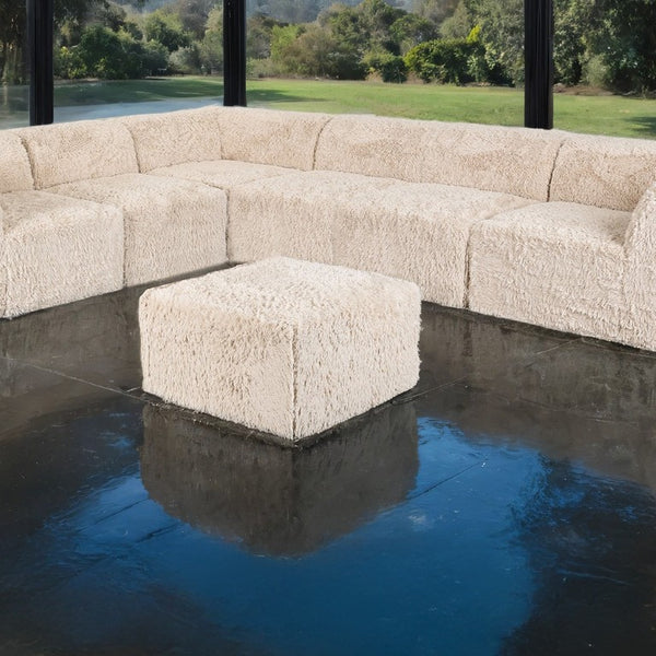 English Elm Contemporary Plush Faux Fur Square Ottoman High Density Foam Modular Living Room Accent Sand B2741P598413